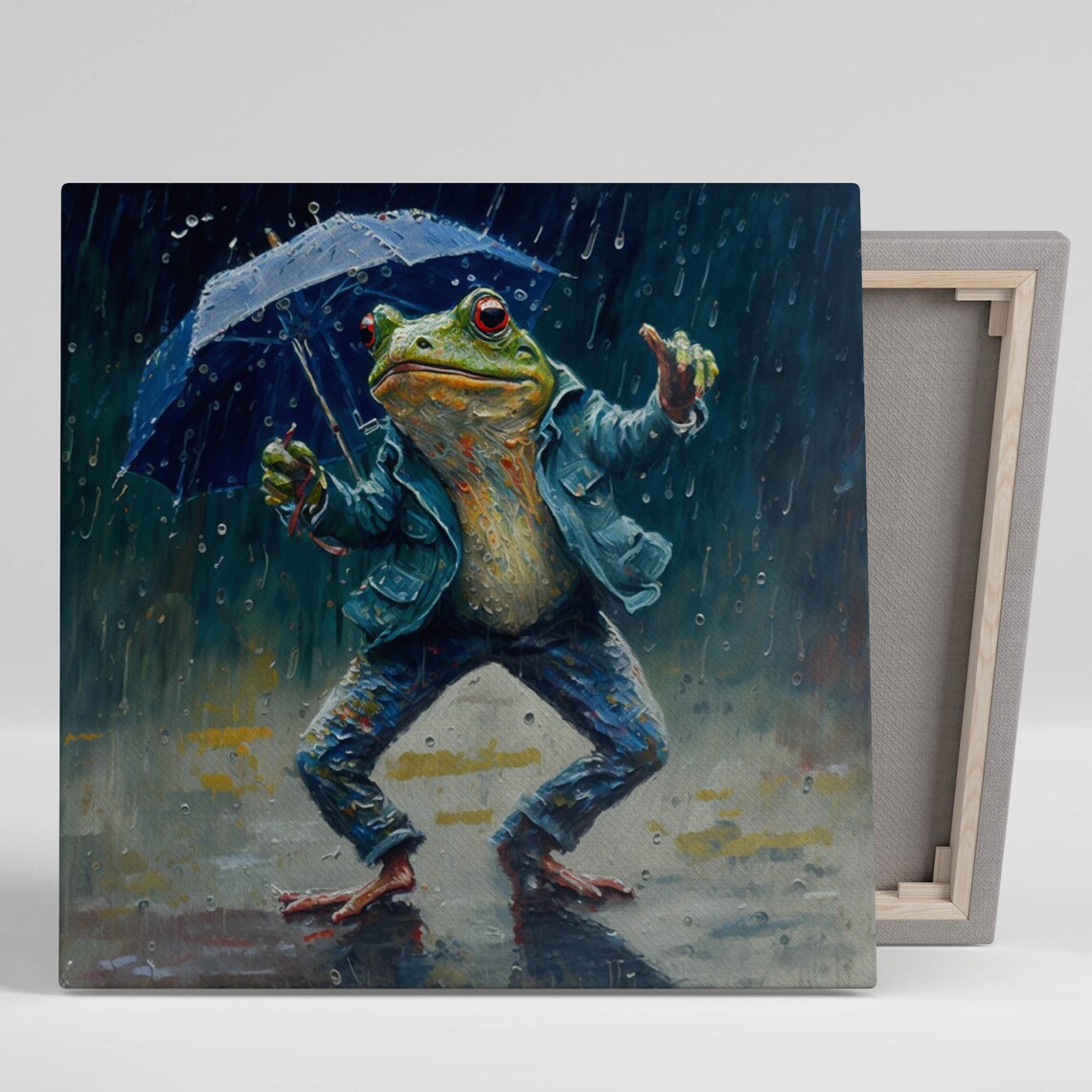 Frog in Rain Art Print, Animal Nature Wall Decor