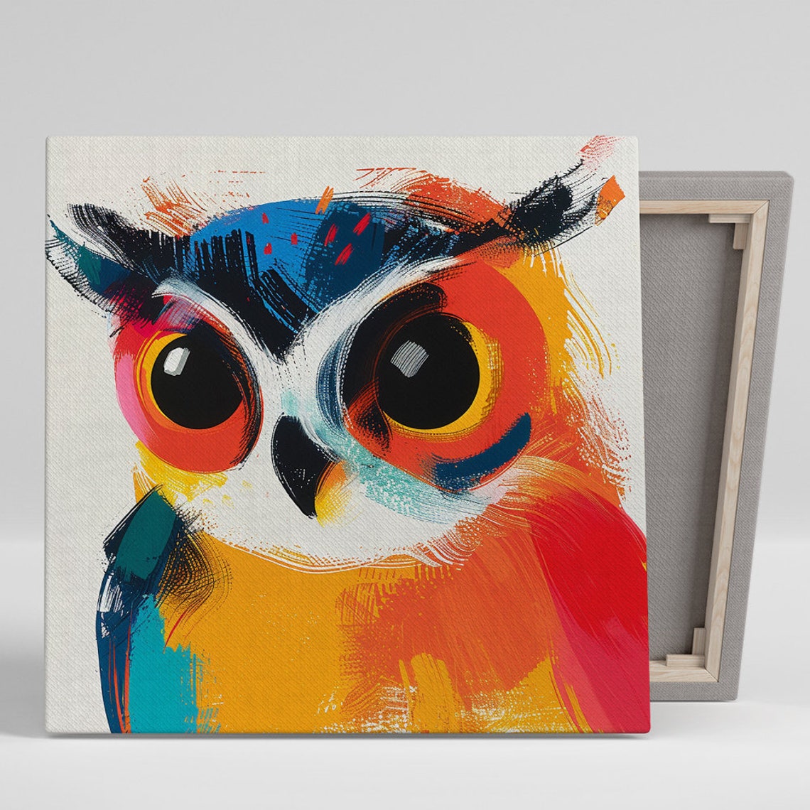 Colorful Owl Close Up Abstract Red Blue Yellow Modern Art Poster