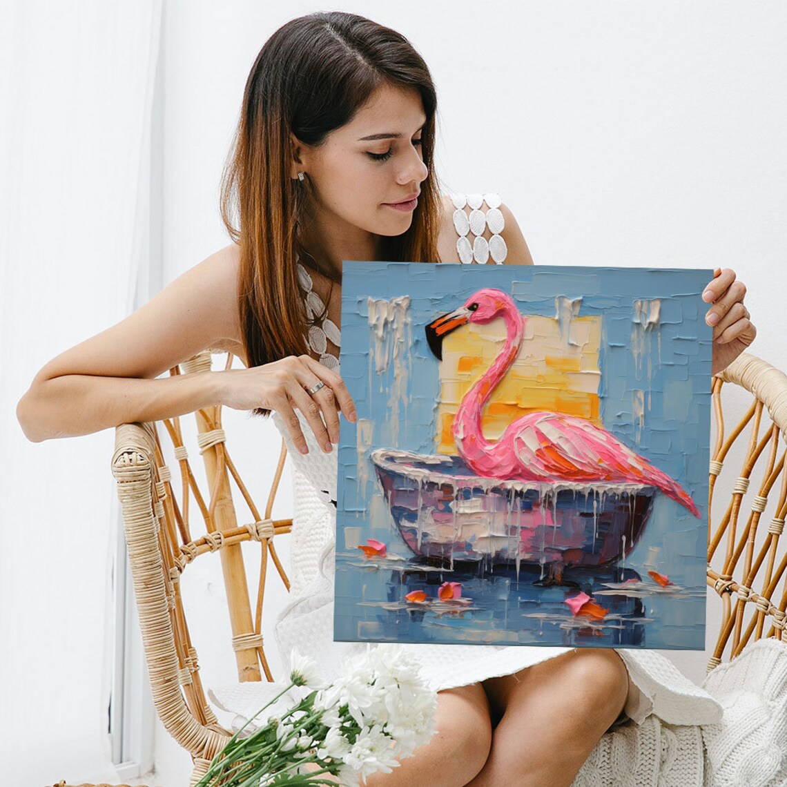 Flamingo In Bathtub, Bathroom Animal Art Print - Image 5