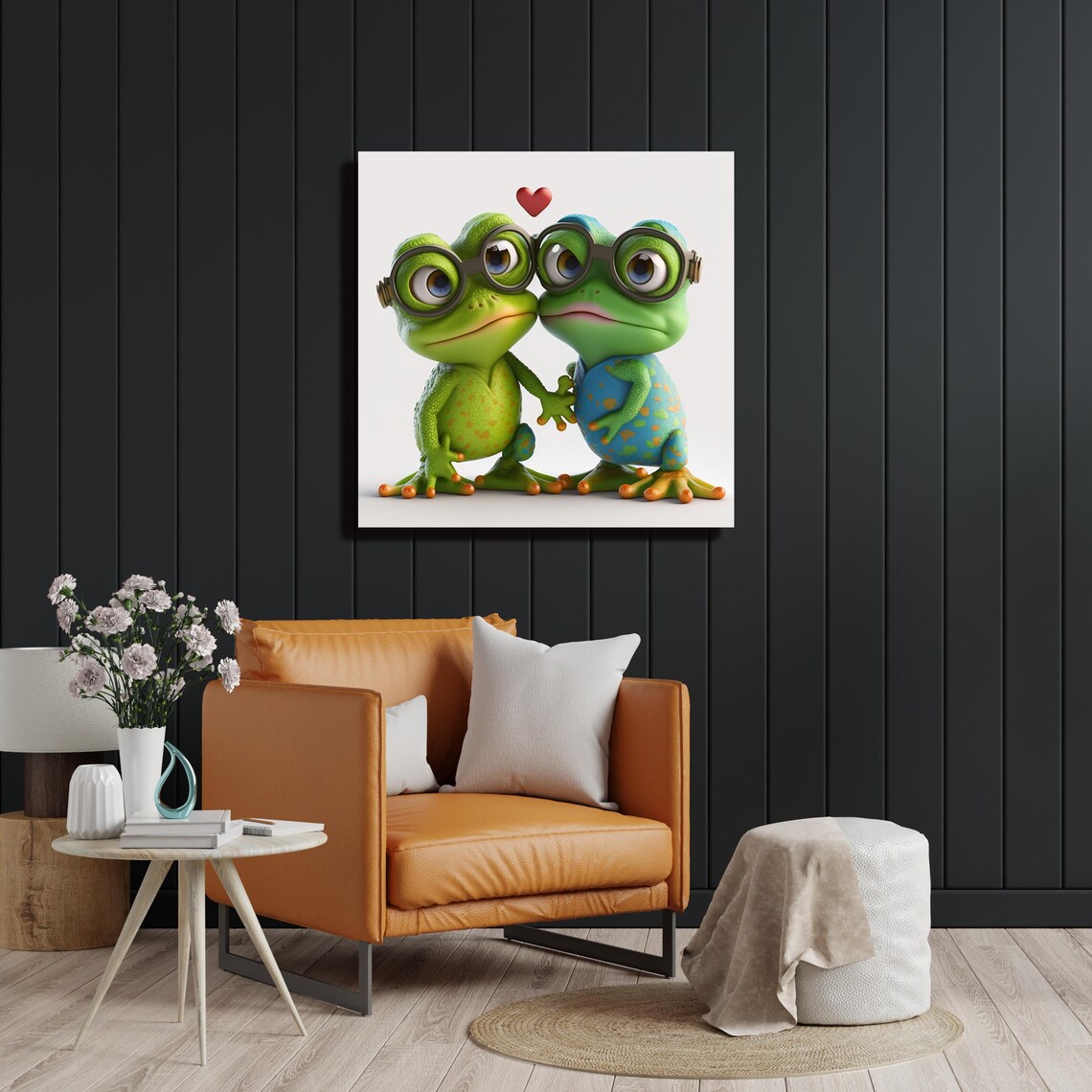 Abstract Frog Couple Valentine Wall Art Print - Image 2