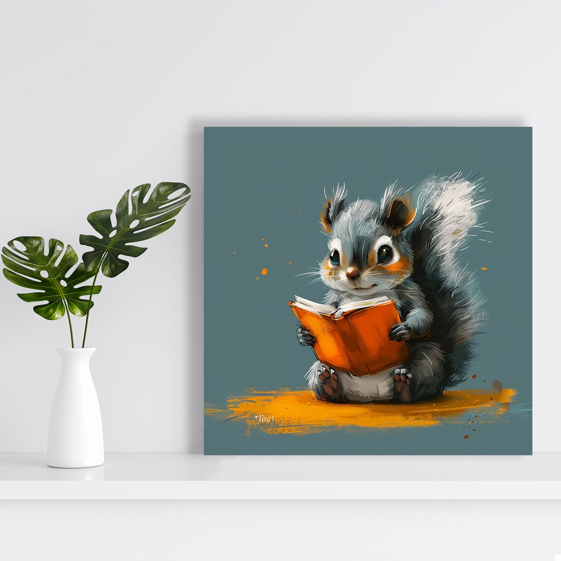 Squirrel Wall Art Print, Whimsical Reading Theme - Image 2