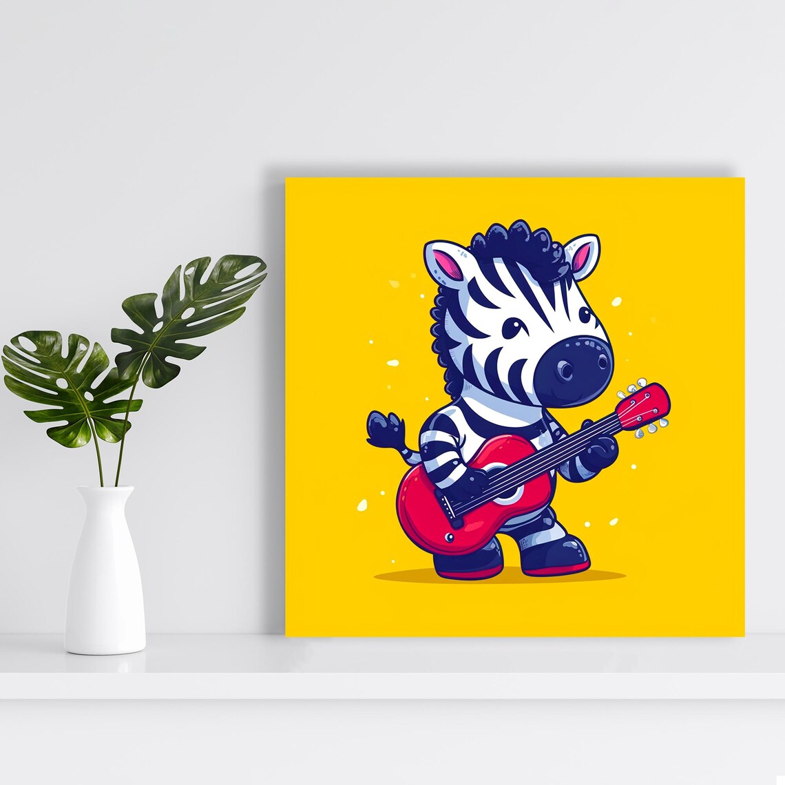 Baby Zebra Playing Guitar Cute Cartoon Music Animal Nursery Art Poster - Image 2