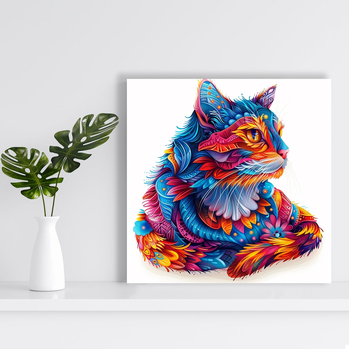 Kaleidoscopic Feline Fantasy Art Or Poster Contemporary Animal Bohemian Decor Living Room Bedroom Office Childrens Room Wall Art - Image 2