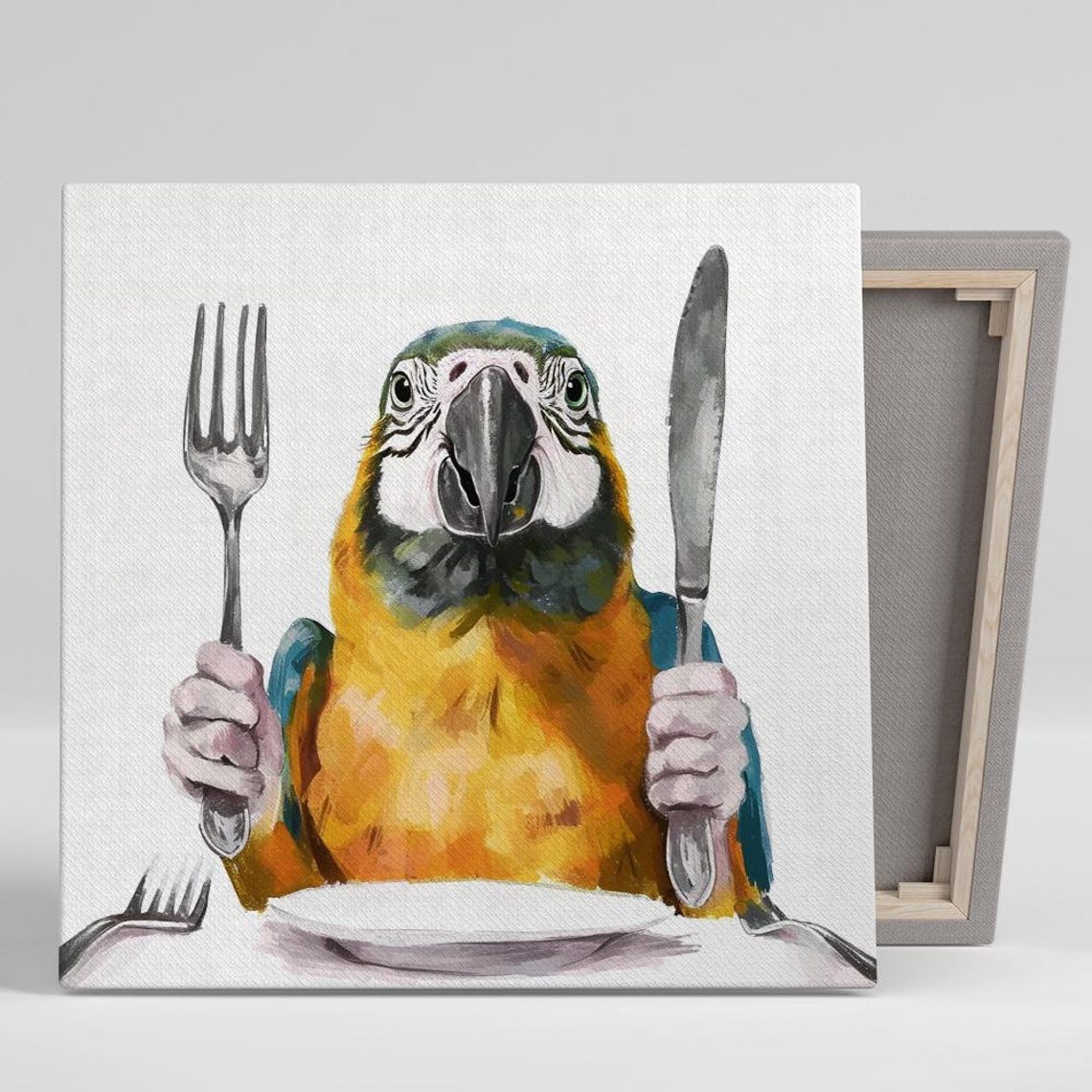 Macaw Dining Whimsical Fork Knife Kitchen Table Funny Parrot Poster