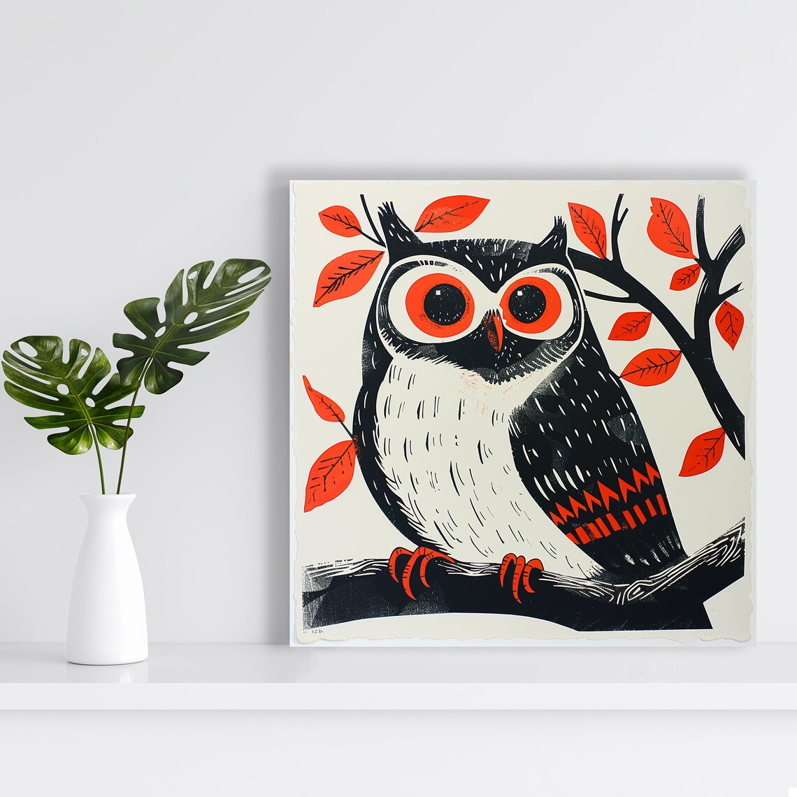 Wide-Eyed Autumn Owl Art Print, Whimsical Decor - Image 2