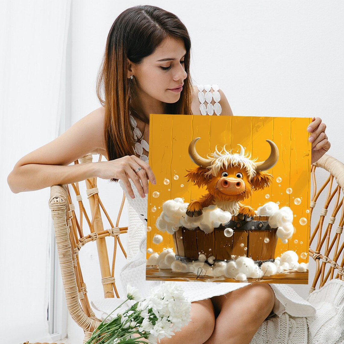 Highland Cow Whimsical Farmhouse Wall Art Print - Image 3