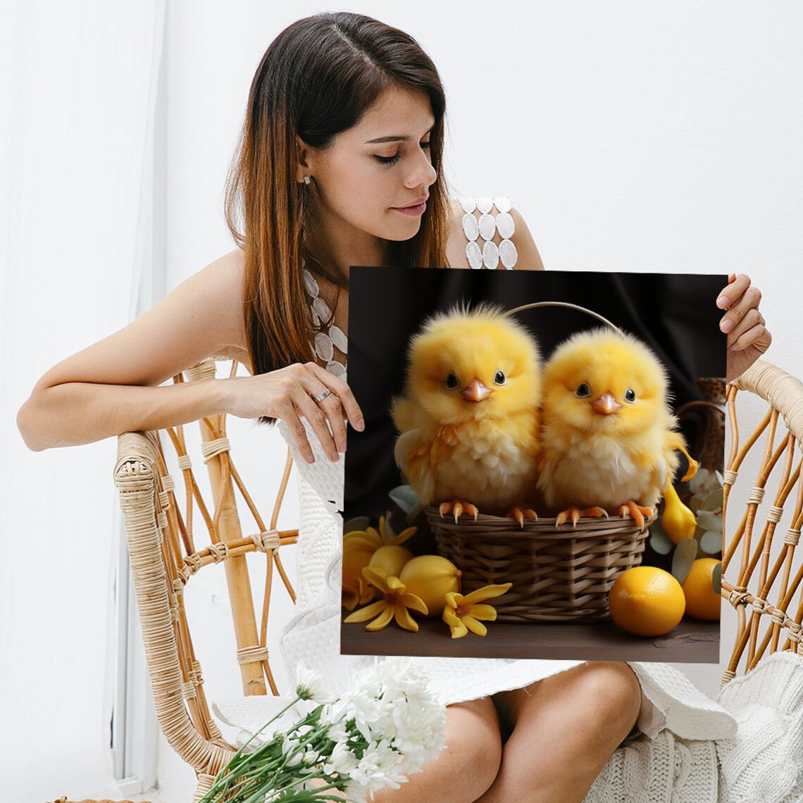 Two Chicks in a Basket, Cute Animal Art Print - Image 3