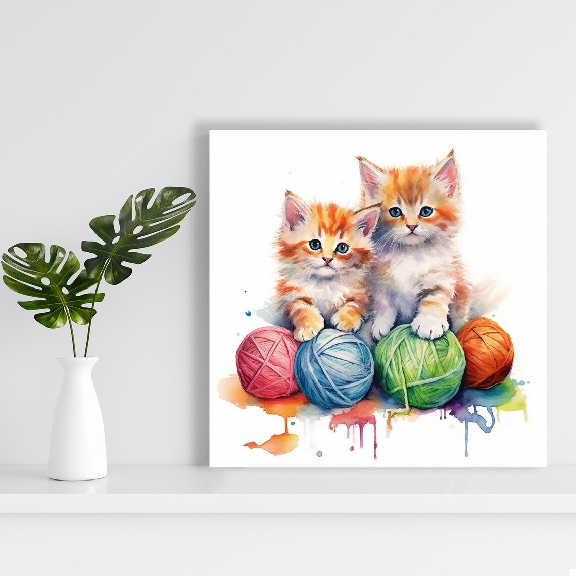 Playful Kittens and Yarn, Whimsical Cat Art Print - Image 2