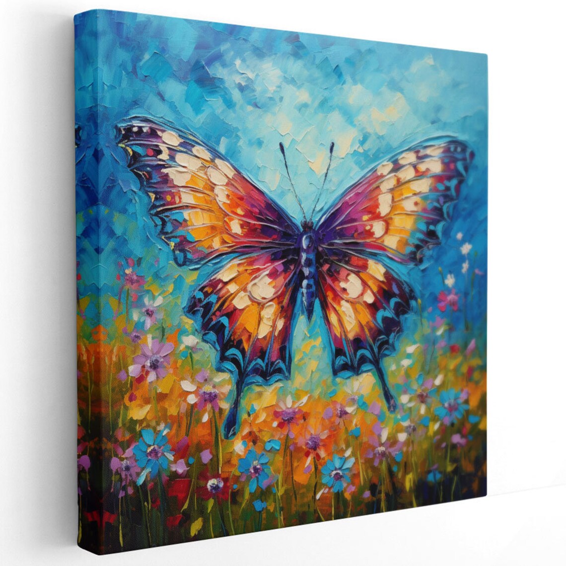 Vibrant Butterfly Wildflower Meadow Impasto Oil Painting Wall Poster - Image 2