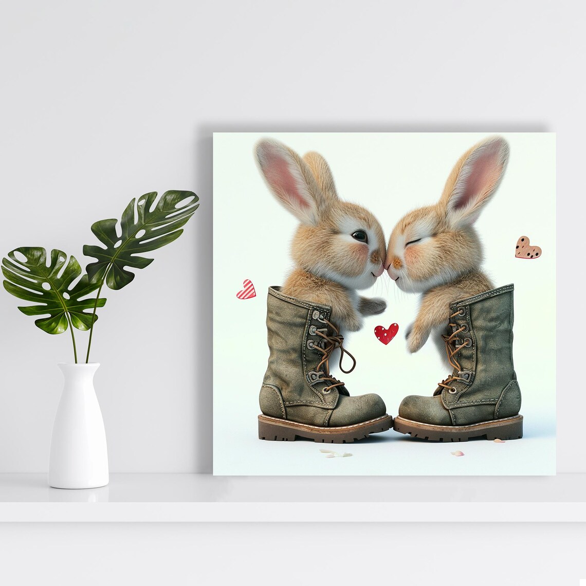 Kissing Bunnies In Boots Sweet Valentine Love Nursery Animal Poster - Image 2
