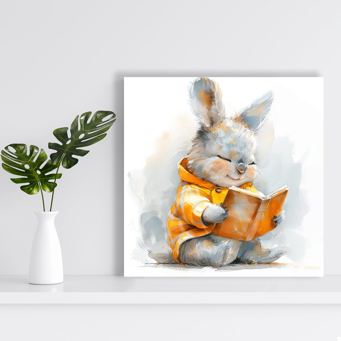 Cozy Reading Bunny Art Print, Whimsical Nursery Decor - Image 2