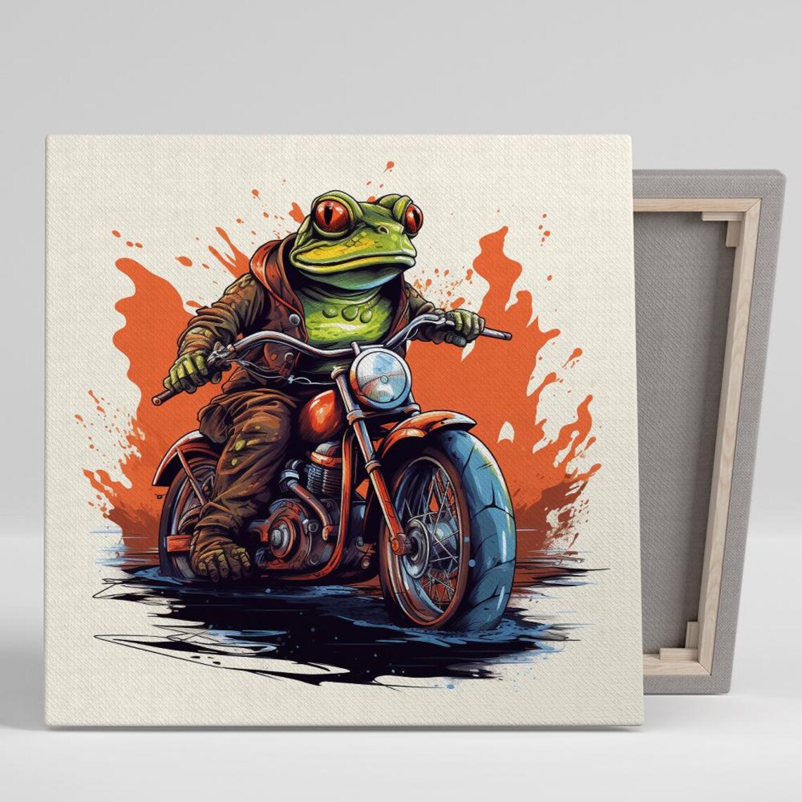 Whimsical Frog Biker Art Print, Game Room Decor