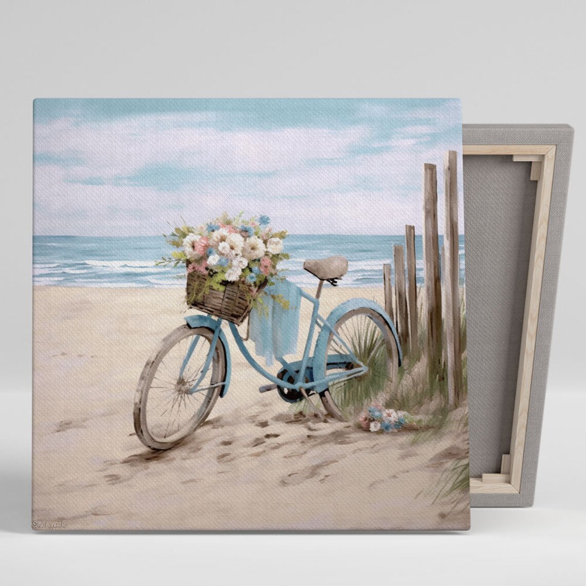 Floral Cycle Beach Art Print, Coastal Wall Decor