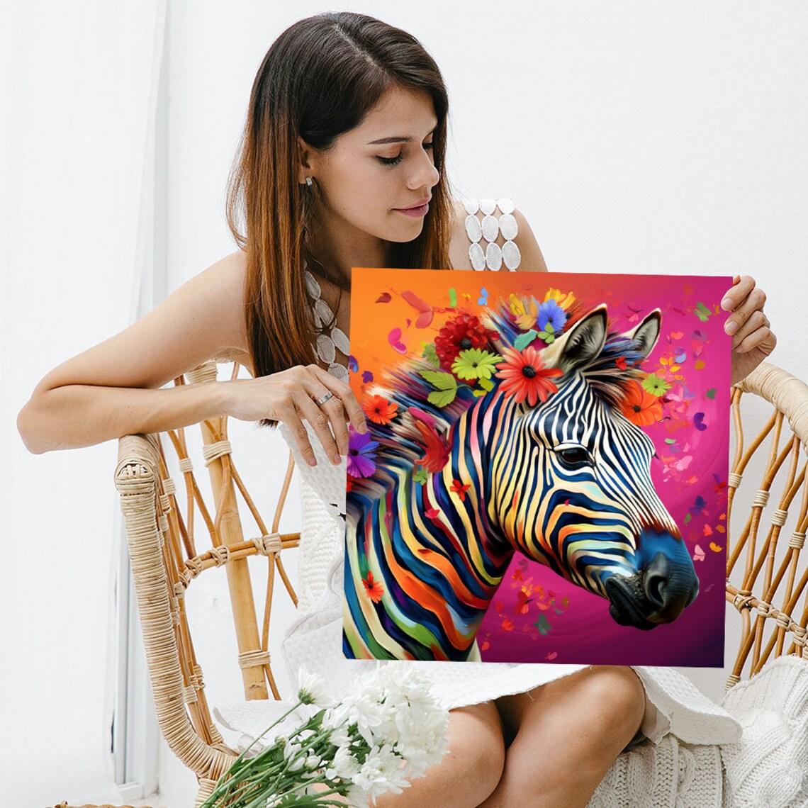 Floral Zebra Wall Art Print, Living Room Decor - Image 3