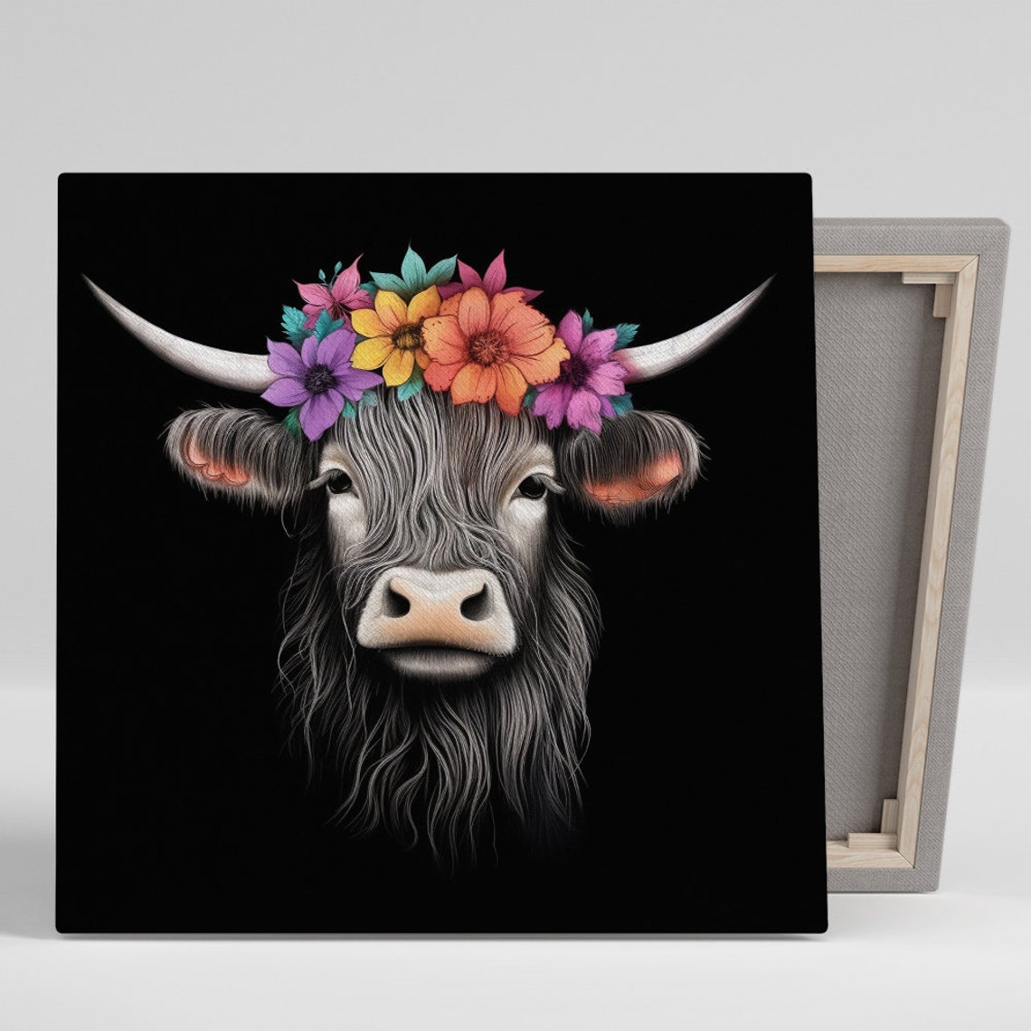 Highland Cow Art Or Poster Whimsical Farmhouse Decor Living Room Bedroom Office Children Room Wall Art Black White Purple Orange