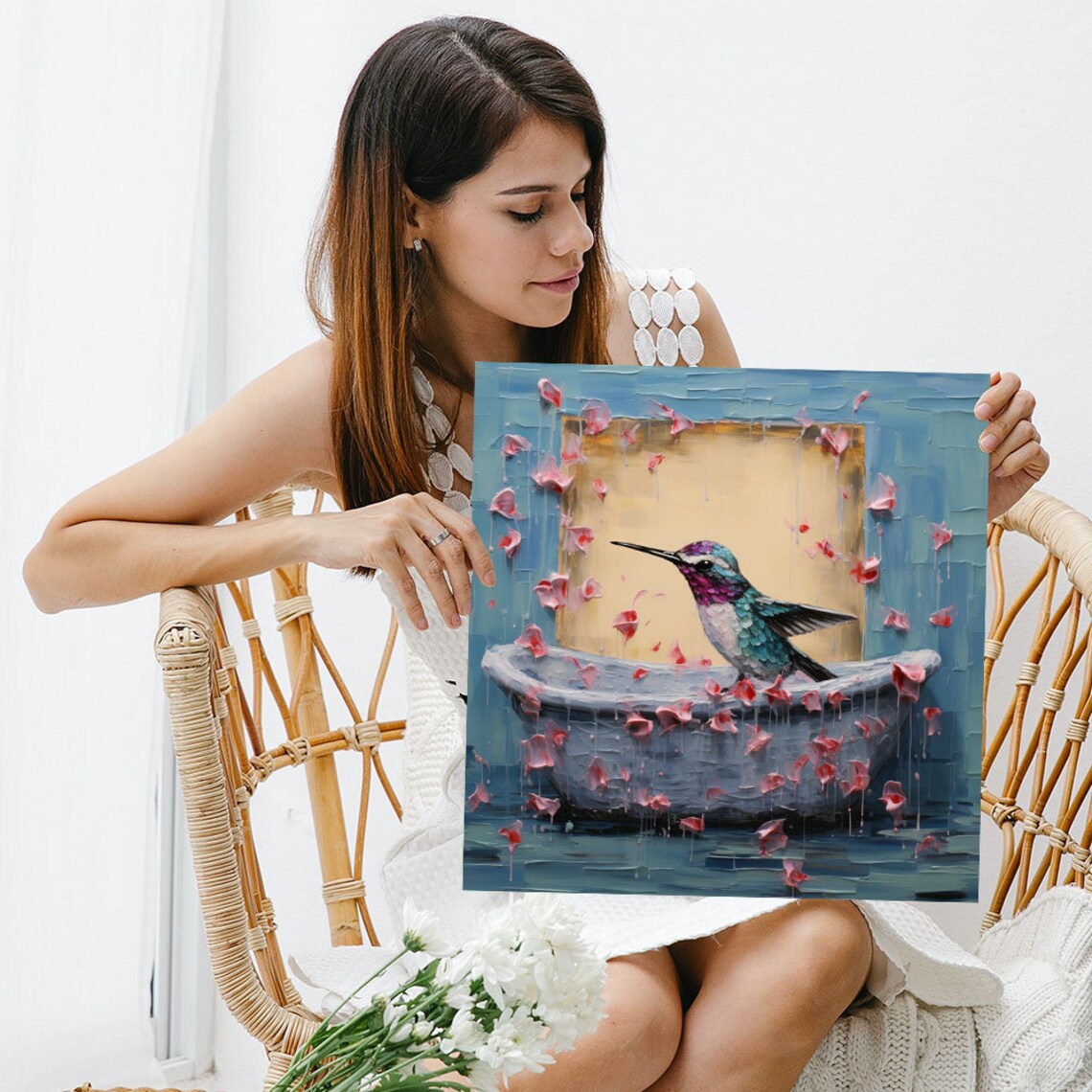 Humming Bird in Bathtub, Bathroom Animal Art Print - Image 3