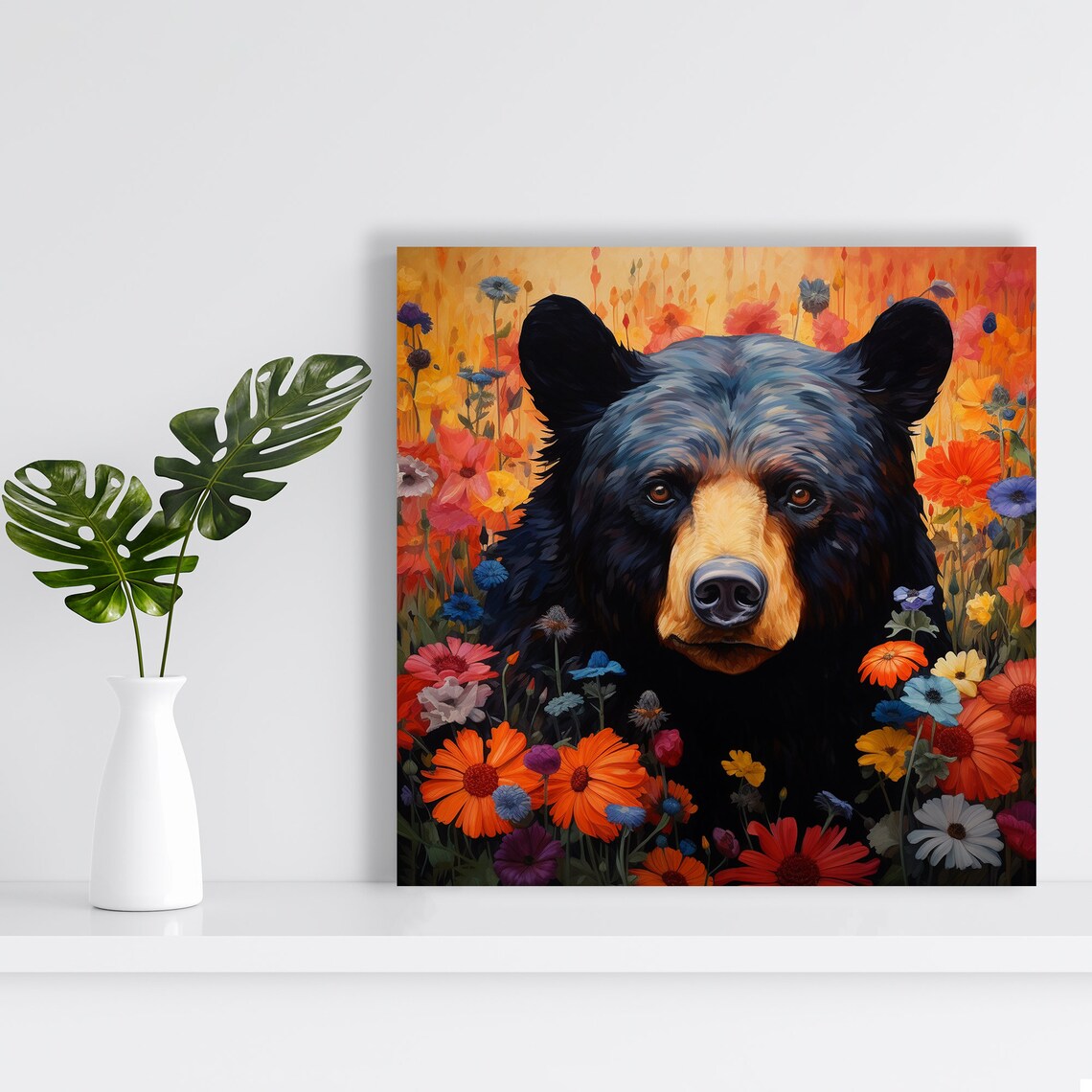 Floral Bear Majesty Modern Animal Wall Art Print - Image 2