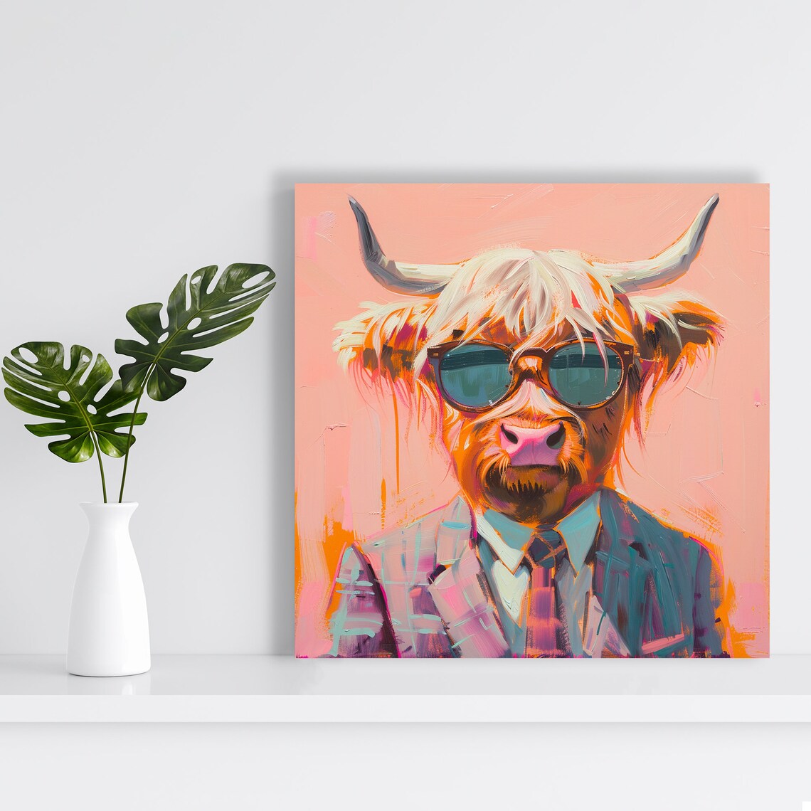 Highland Cow Sunglasses Blazer Suit Funny Dapper Farm Wall Poster - Image 2