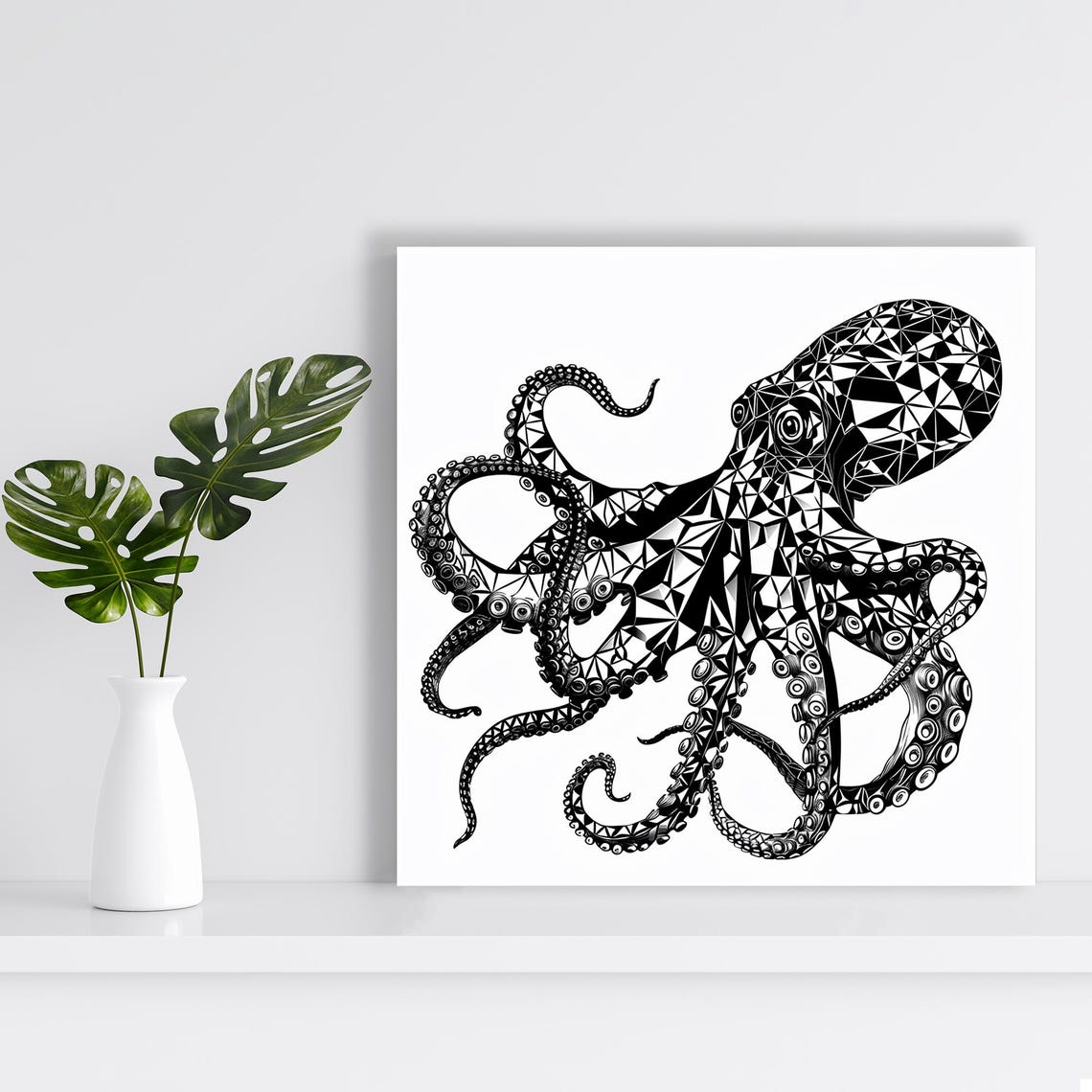 Geometric Octopus Line Art Black And White Minimalist Poster - Image 2