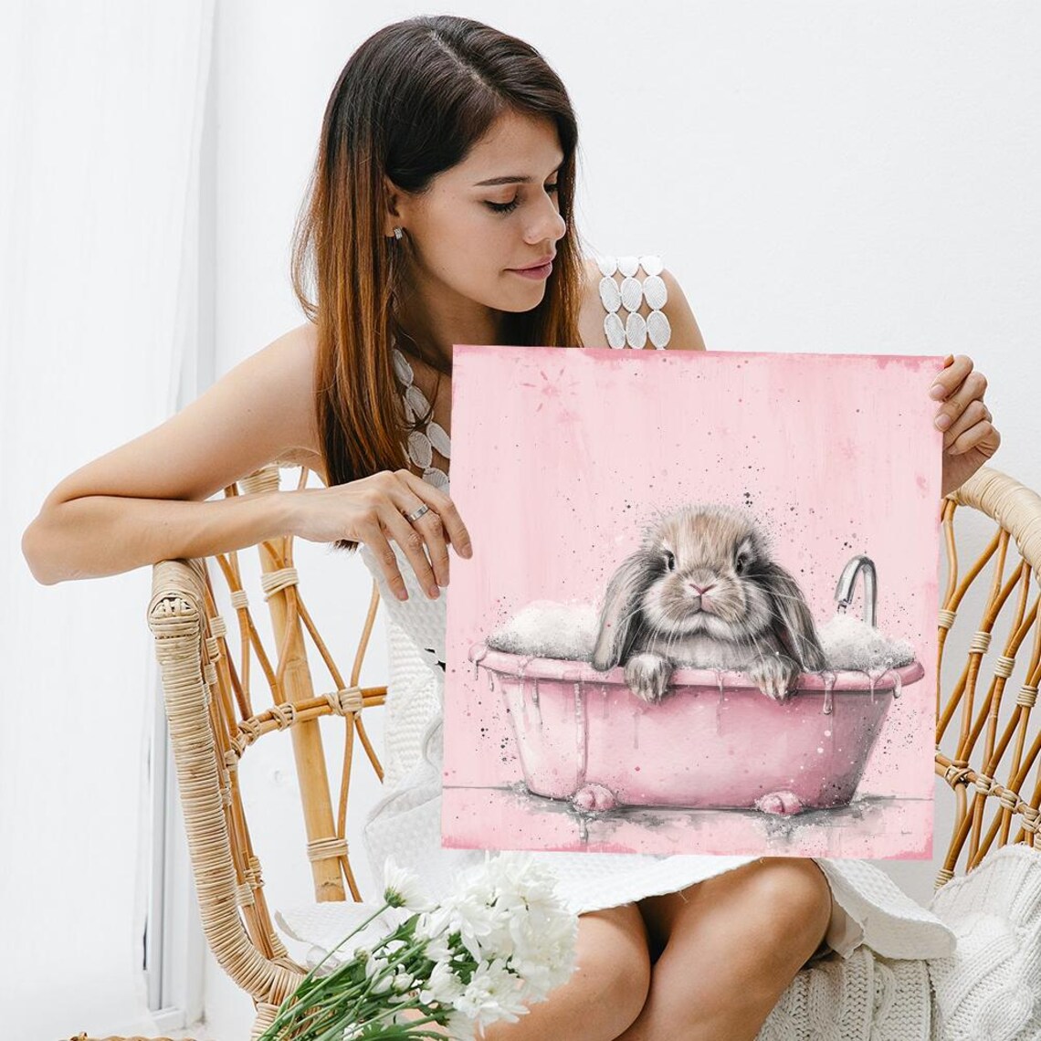 Bathing Bunny Bliss, Whimsical Nursery Art Print - Image 3