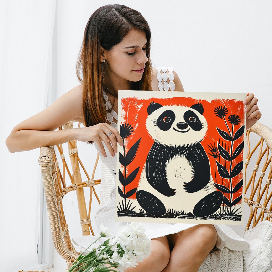 Cheerful Panda Whimsical Retro Animal Art Print - Image 3