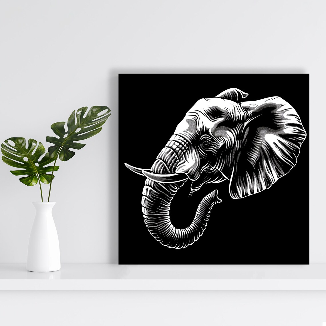 Elephant Silhouette Art Print, Black and White - Image 2