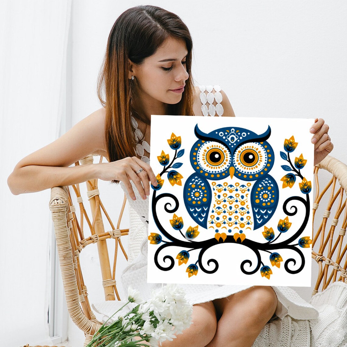 Owl Blossom Whimsical Nature Art Print, Modern Decor - Image 3