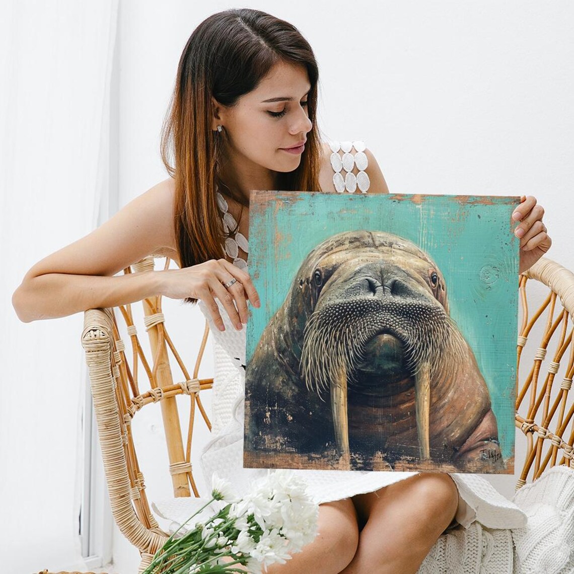 Walrus Portrait, Coastal Rustic Wall Art Print - Image 3