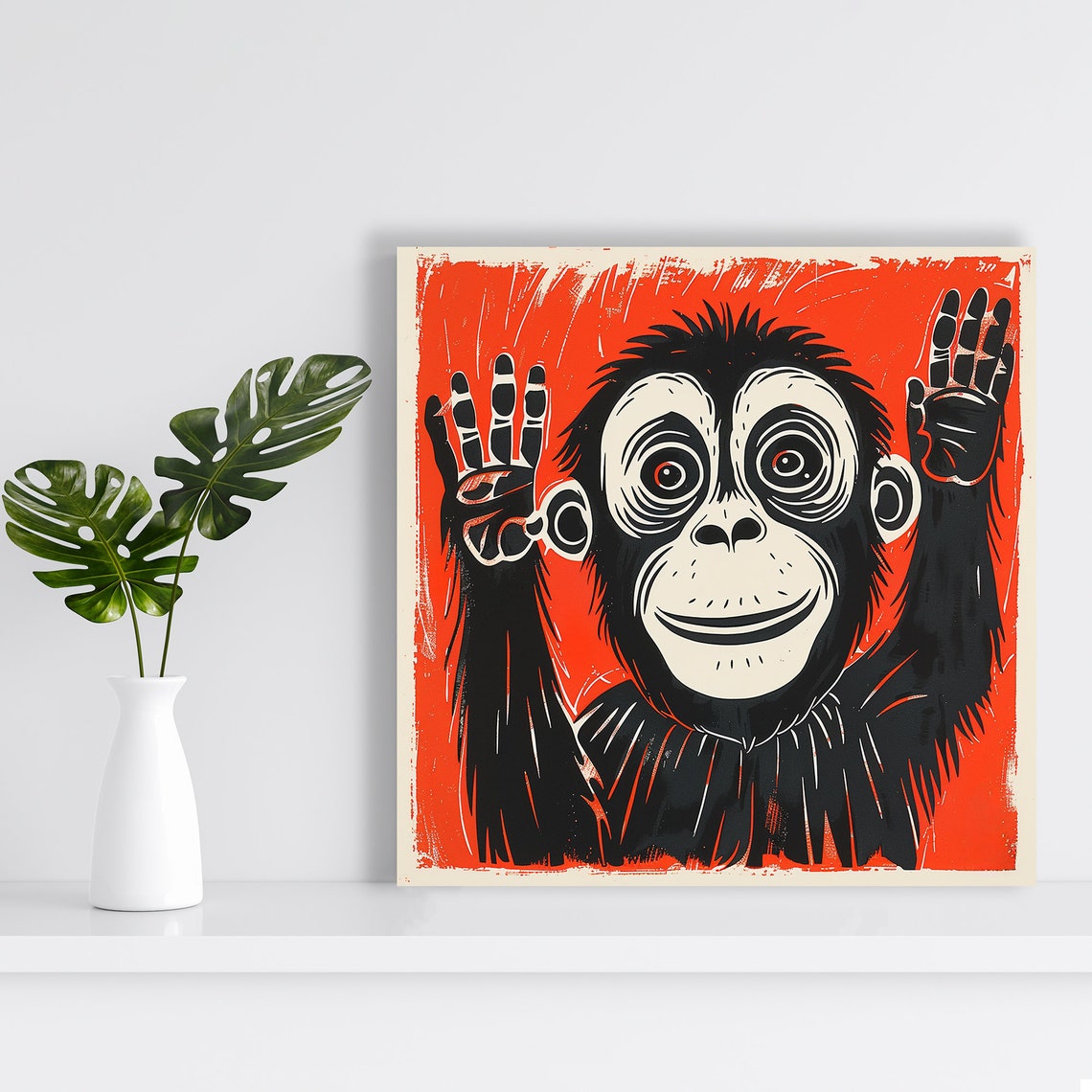 Retro Pop Chimp Pressed Glass Hands Bold Red Street Art Poster - Image 2