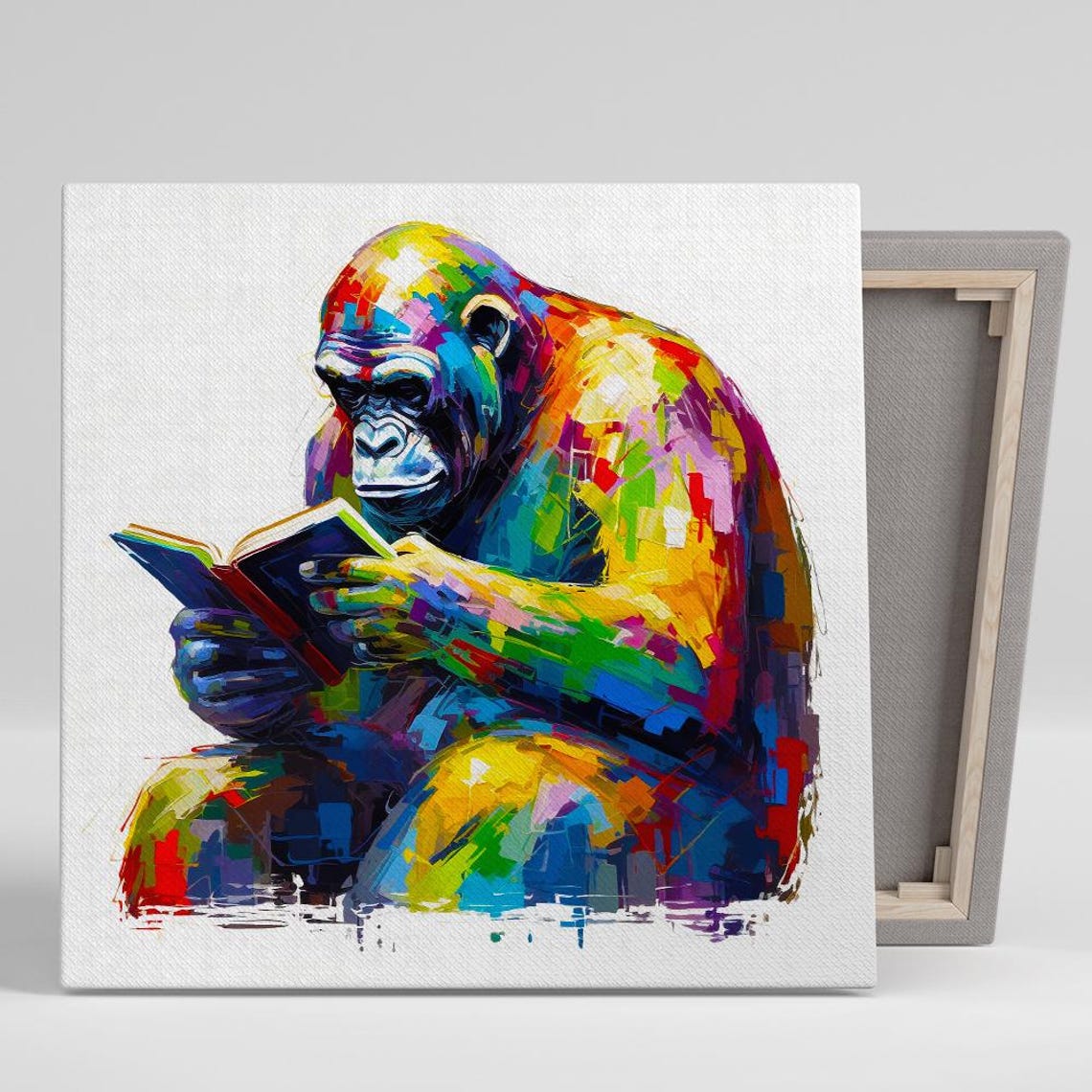 Rainbow Gorilla Reading Book Intellectual Colorful Primate Art Poster