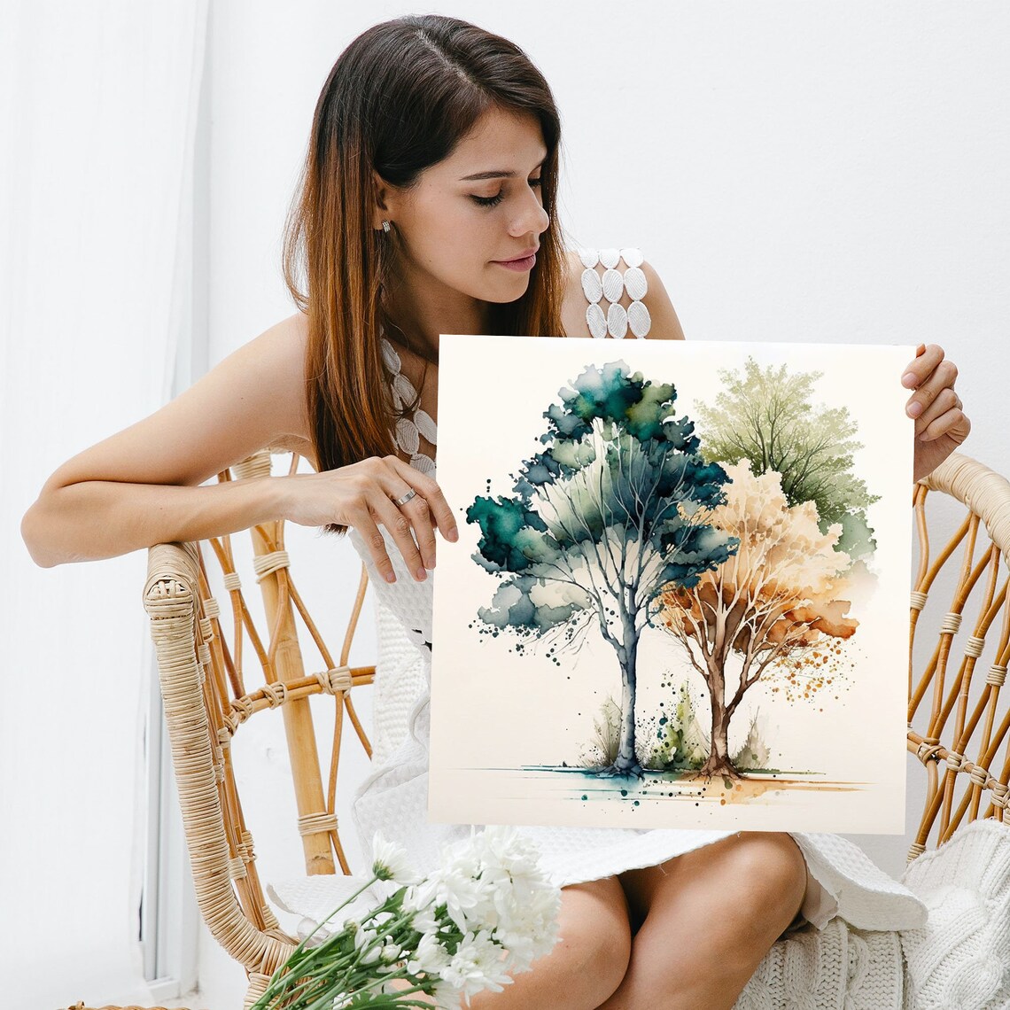 Watercolor Trees Art Print, Botanical Wall Decor - Image 3