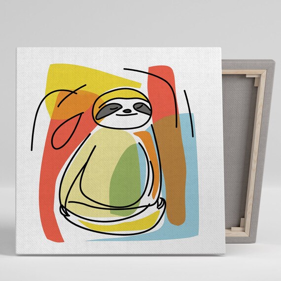 Sleepy Sloth Line Art Poster Colorful Abstract Blocks Modern Nursery Wall Decor