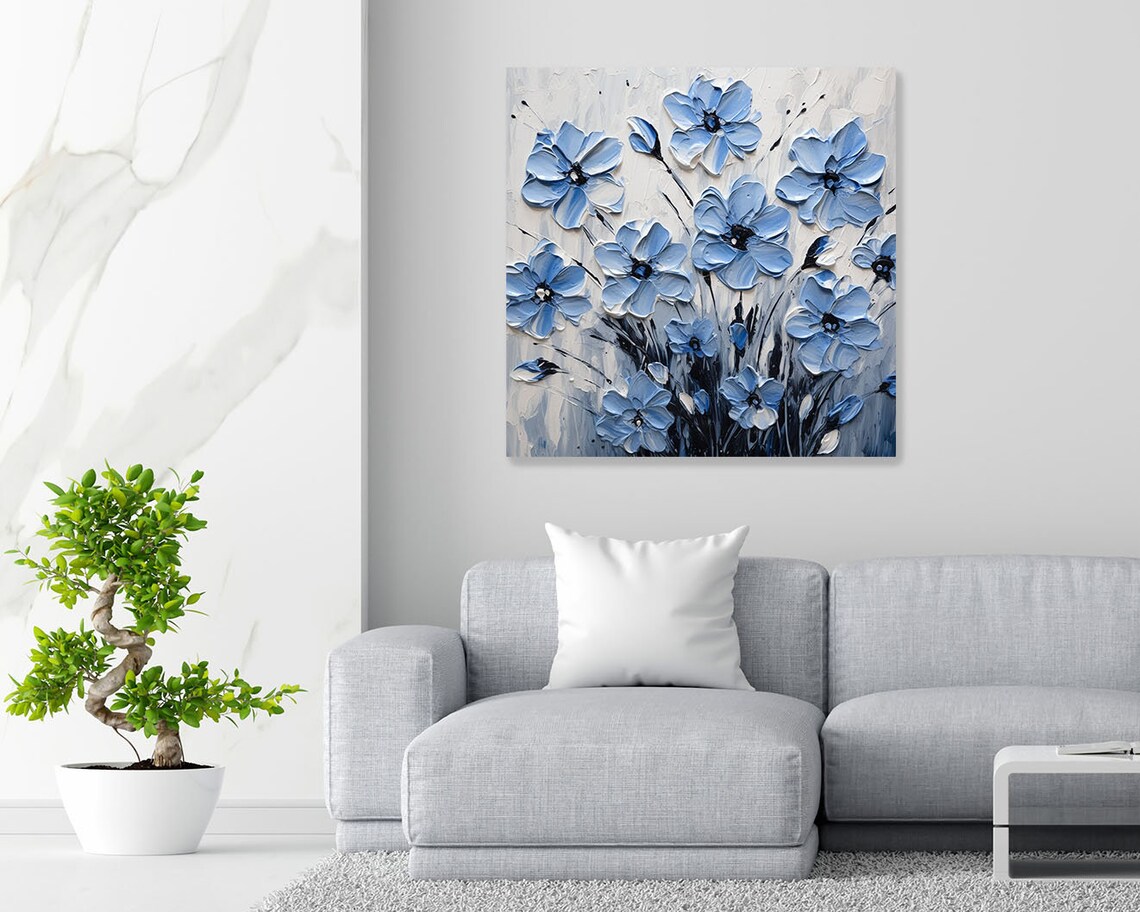 Blue Flower Botanical Art Print, Contemporary Decor - Image 2