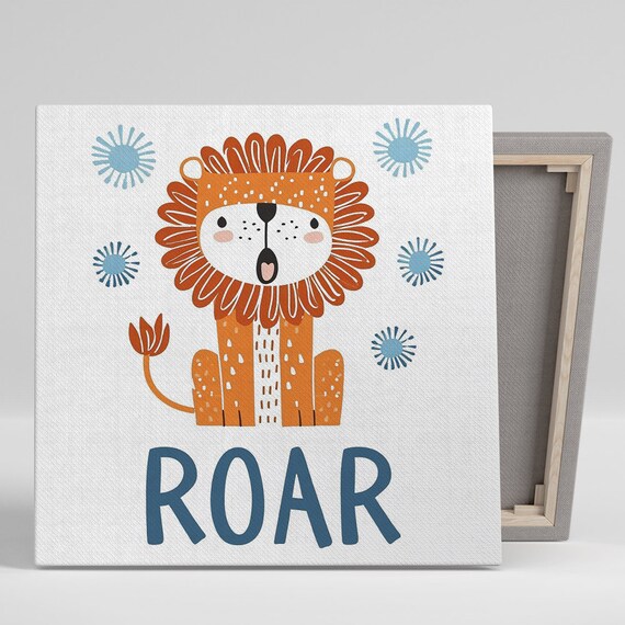 Cute Lion Roar Nursery Poster Cartoon Baby Lion Kids Room Safari Wall Art