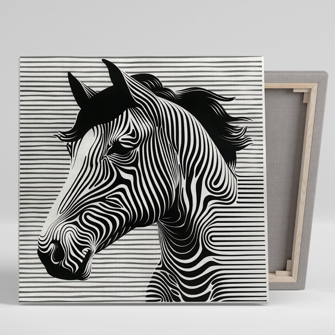 Zebra Optical Illusion Black White Line Art Modern Animal Poster