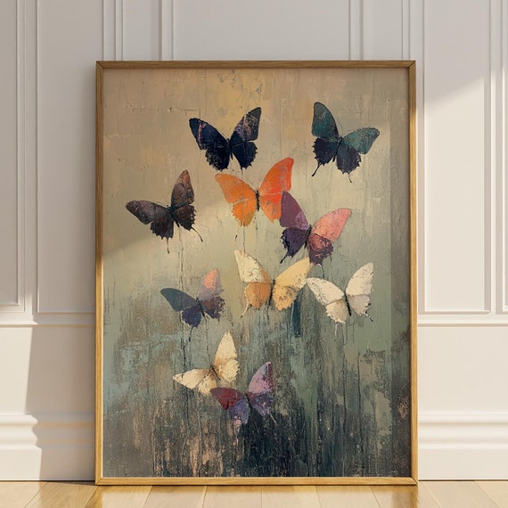 Vintage Butterfly Poster Print Butterfly Lover Wall Decor Coloful Oil Painting Artwork Artful Trendy Butterflies Wall Art Matte Poster