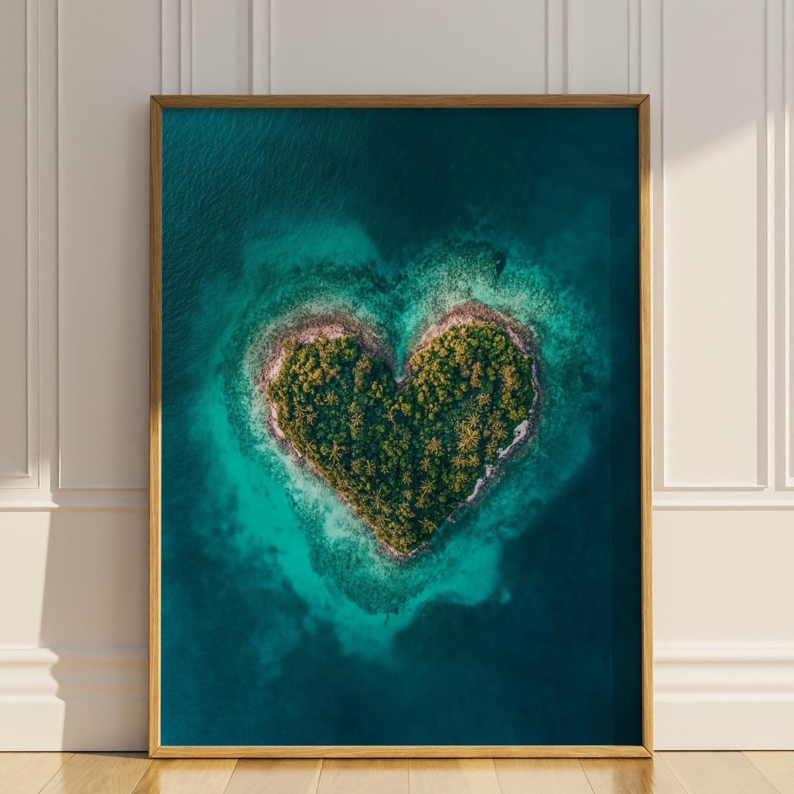 Heart Shaped Tropical Island Aerial View Turquoise Ocean Wall Art