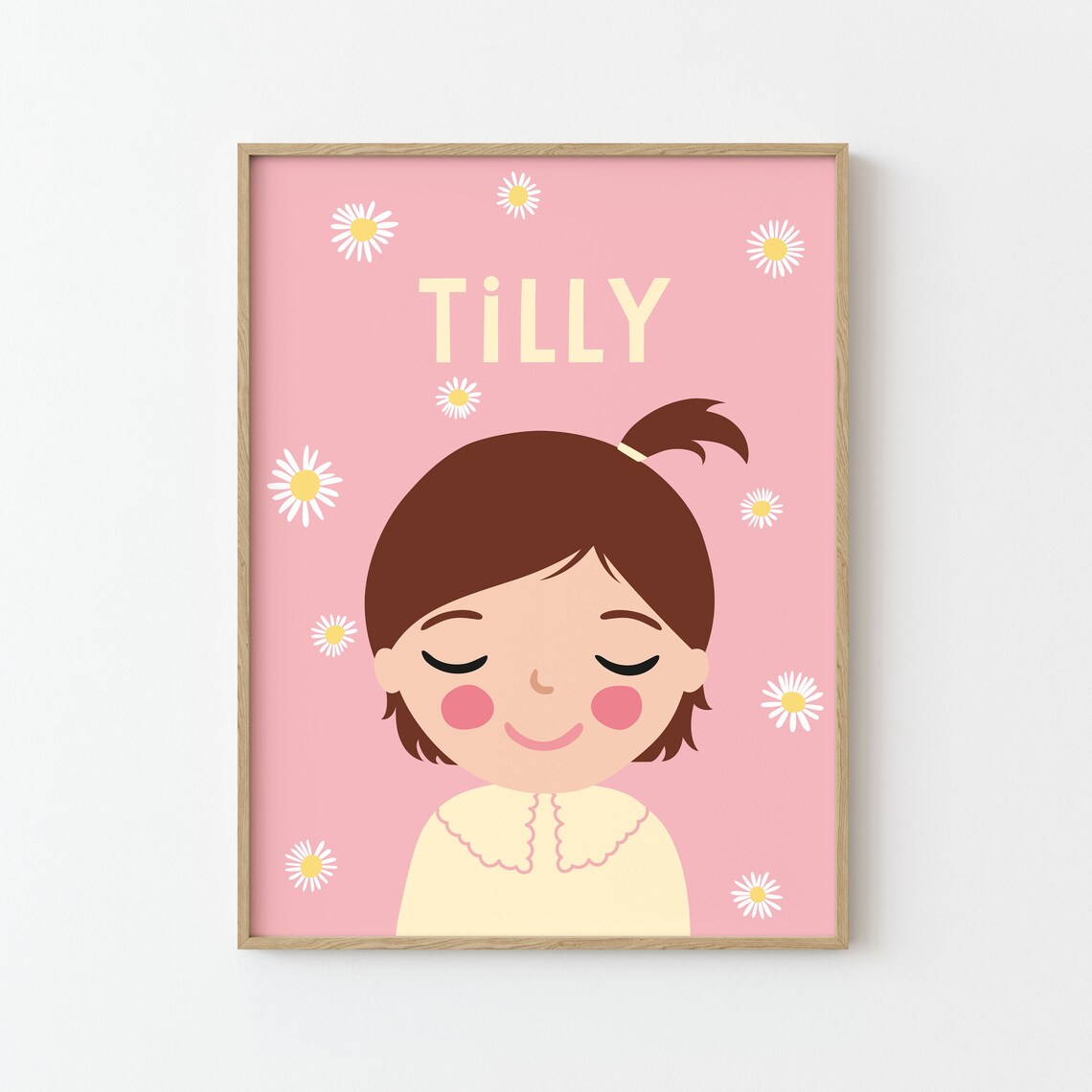 Personalized Girl Portrait Daisy Illustration Art Print - Image 2