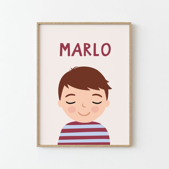 Personalized Boy Portrait Kids Room Illustration Poster