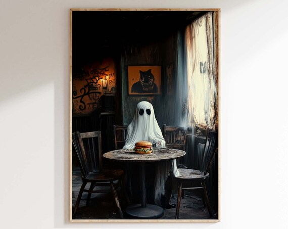 Ghost Eating Burger Halloween Art Print