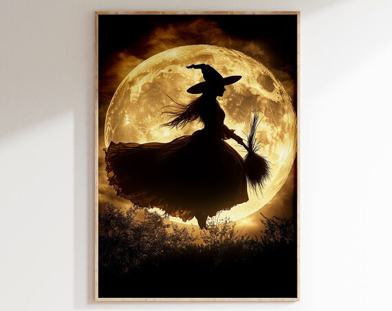 Vintage Halloween Witch Art Poster, Spooky Season