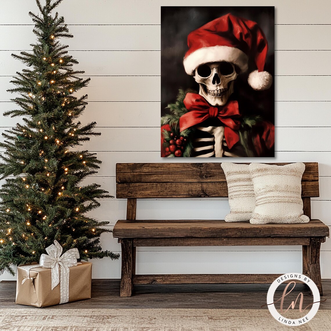 Christmas Skeleton Portrait, Gothic Christmas Art Print - Image 3