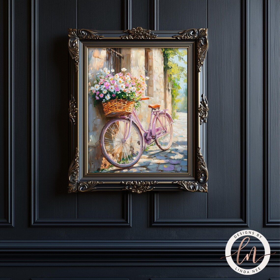 Vintage Pink Bike Flower Basket Rustic Art Print - Image 2