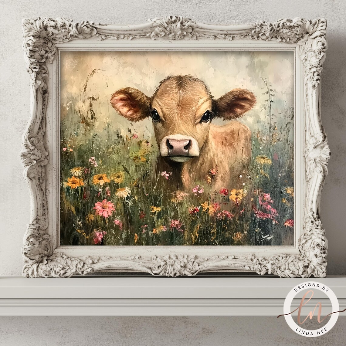 Highland Cow in Wildflowers, Rustic Farmhouse Art Print - Image 4