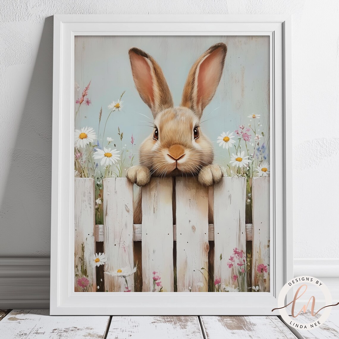 Vintage Easter Bunny Rabbit Art Print, Farmhouse Decor