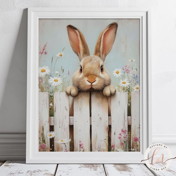 Vintage Easter Bunny Rabbit Art Print, Farmhouse Decor