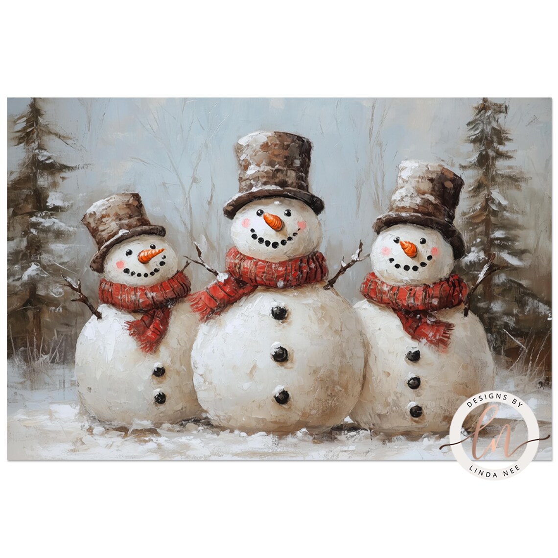 Vintage Snowman Family Christmas Art Print, Farmhouse - Image 2