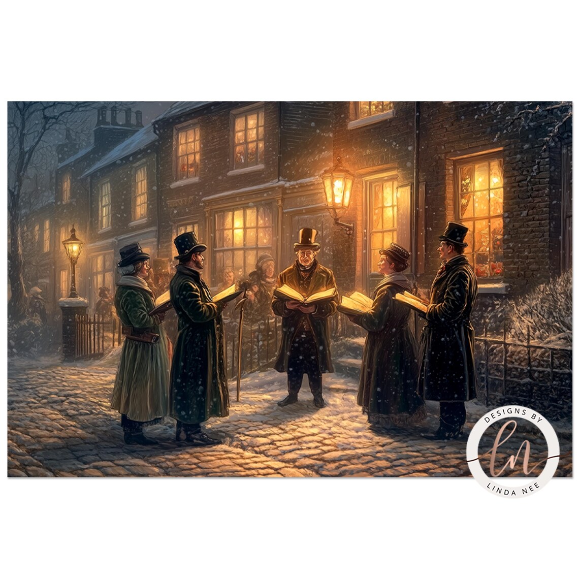 Victorian Christmas Carolers, Vintage Village Art Print - Image 4