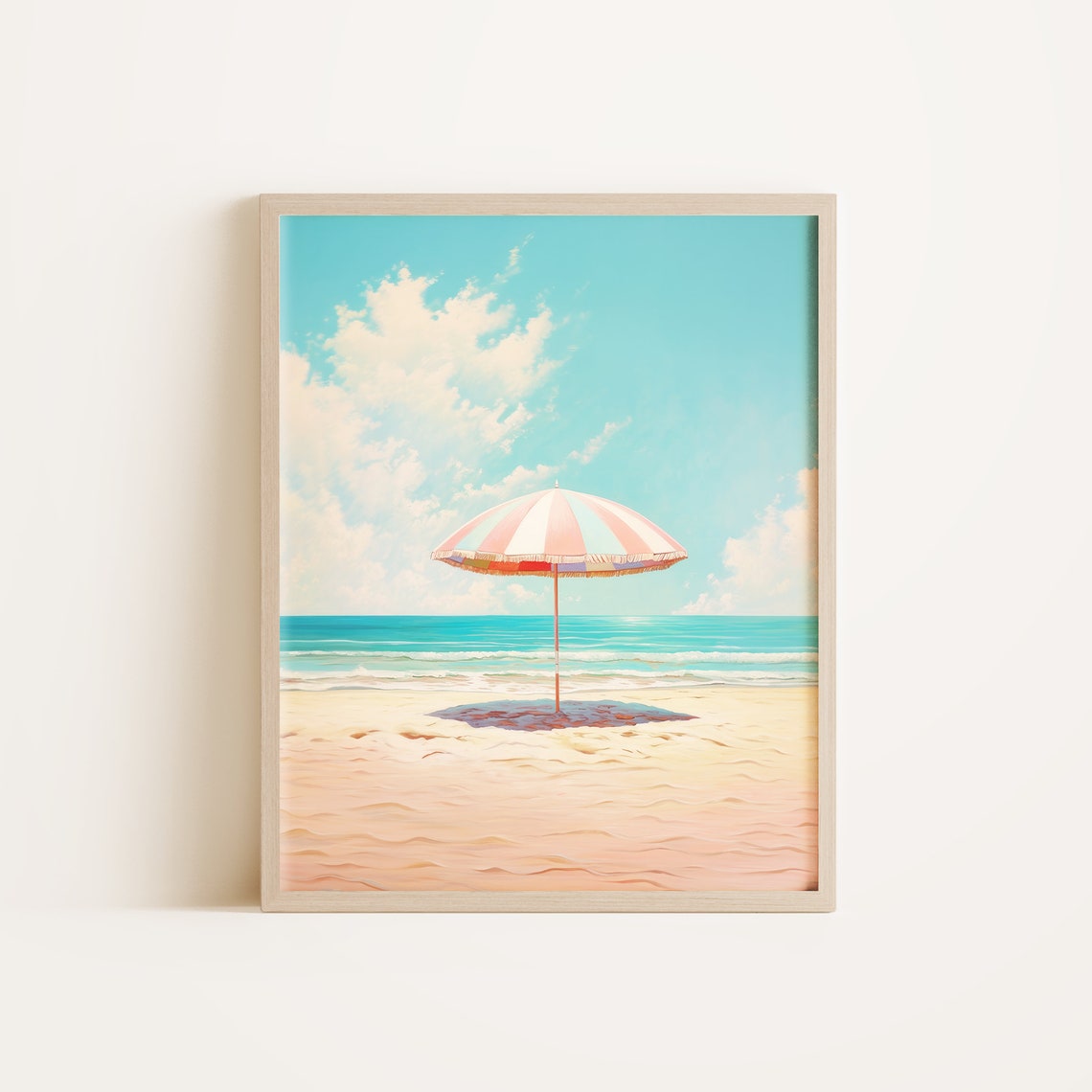 Pastel Beach Striped Umbrella Watercolor Turquoise Sea Coastal Poster