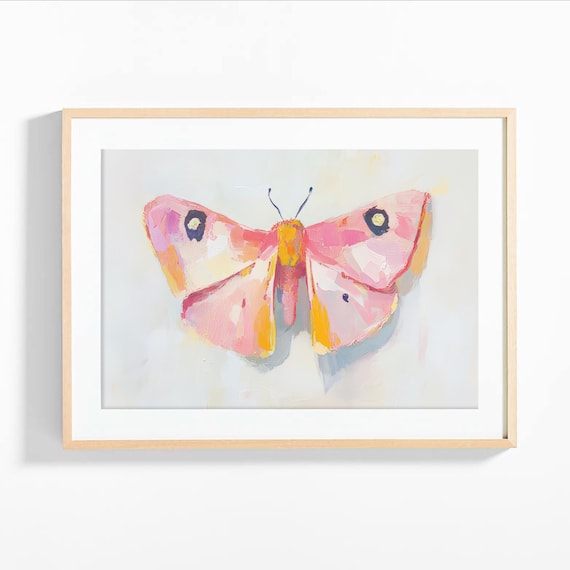 Pink Moth Painting Abstract Insect Wall Art Whimsical Print